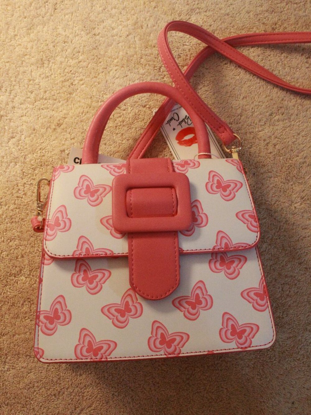 Pink Butterfly Mini Crossbody Bag